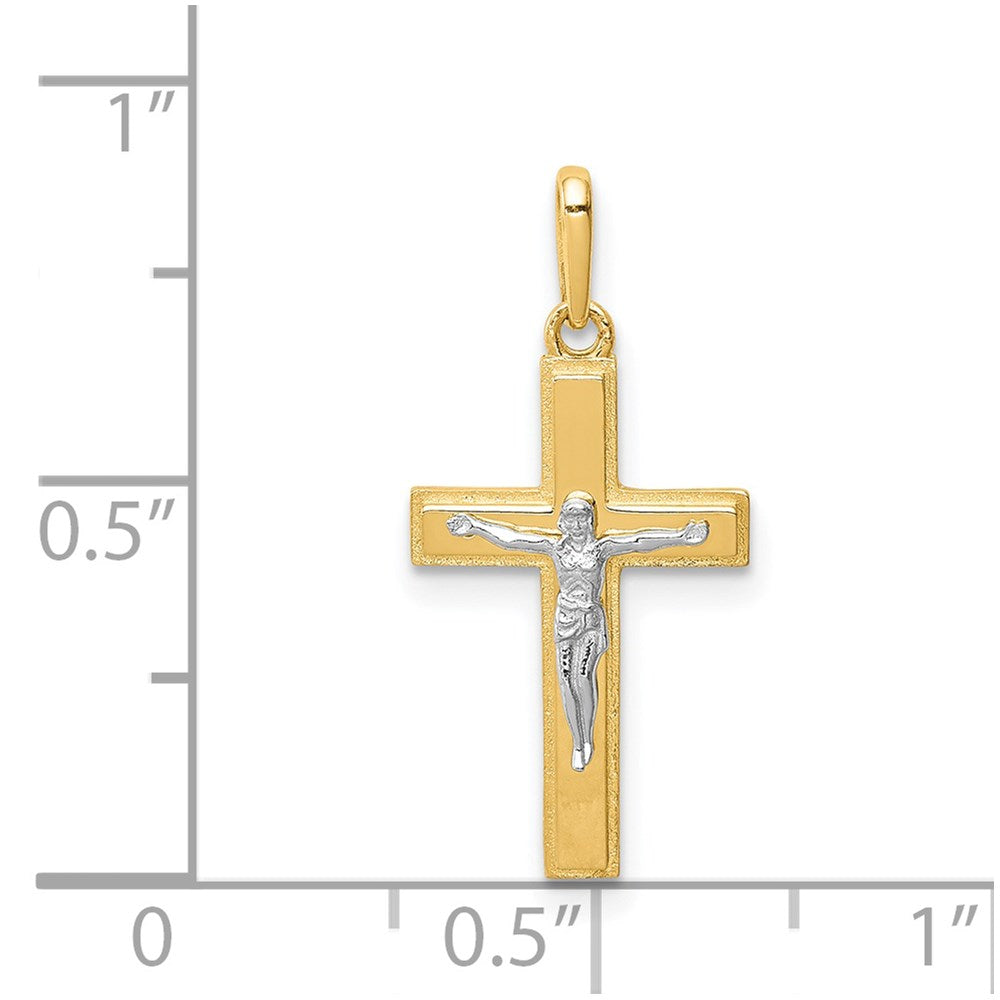 14k Two-tone 10 mm Two-tone Crucifix Pendant (0.67 grams)