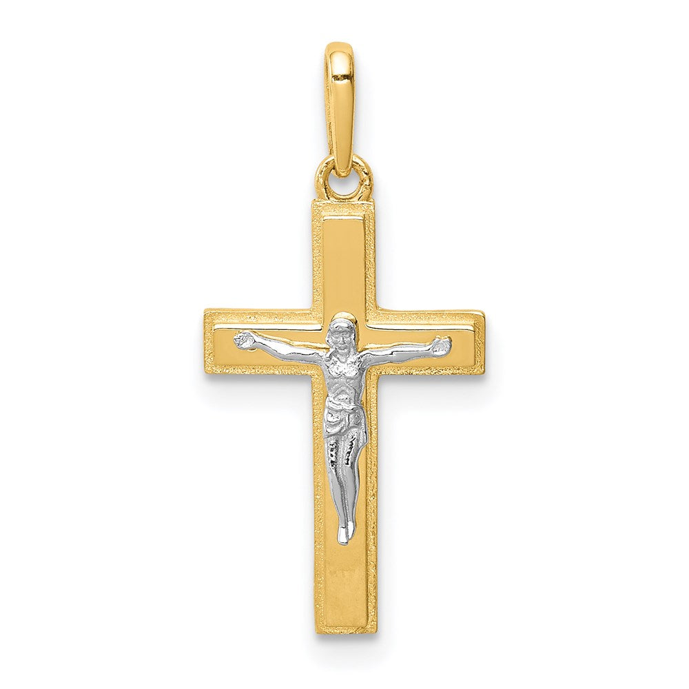 14k Two-tone 10 mm Two-tone Crucifix Pendant (0.67 grams)