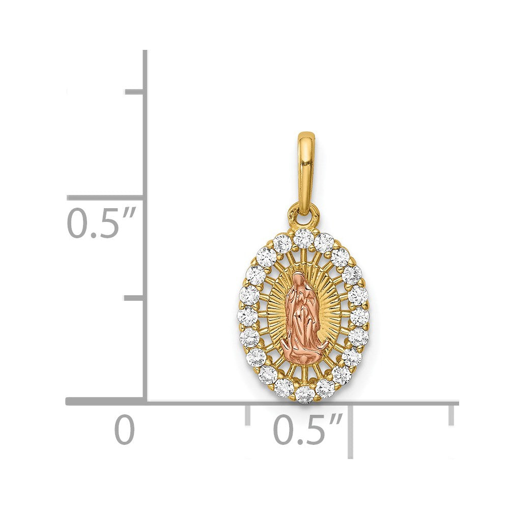 14k Two-tone 8.6 mm Two-tone Our Lady of Guadalupe CZ Pendant (0.75 grams)