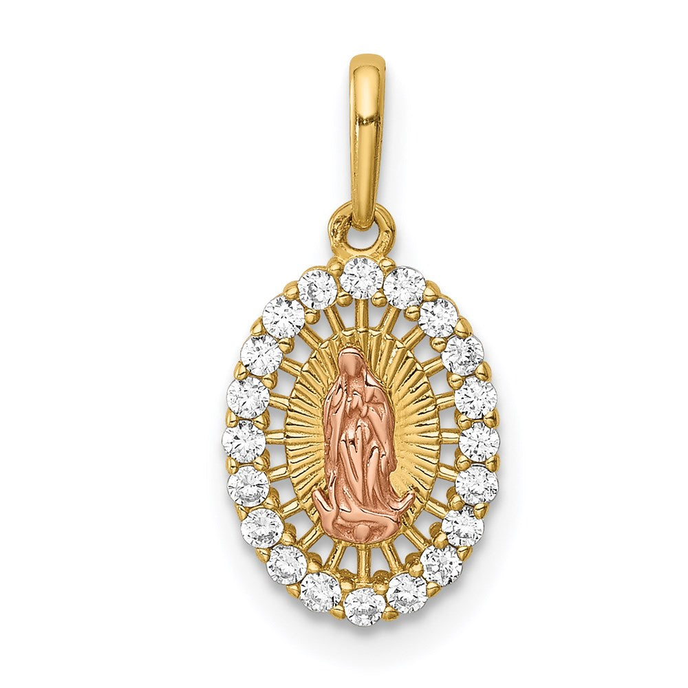 14k Two-tone 8.6 mm Two-tone Our Lady of Guadalupe CZ Pendant (0.75 grams)