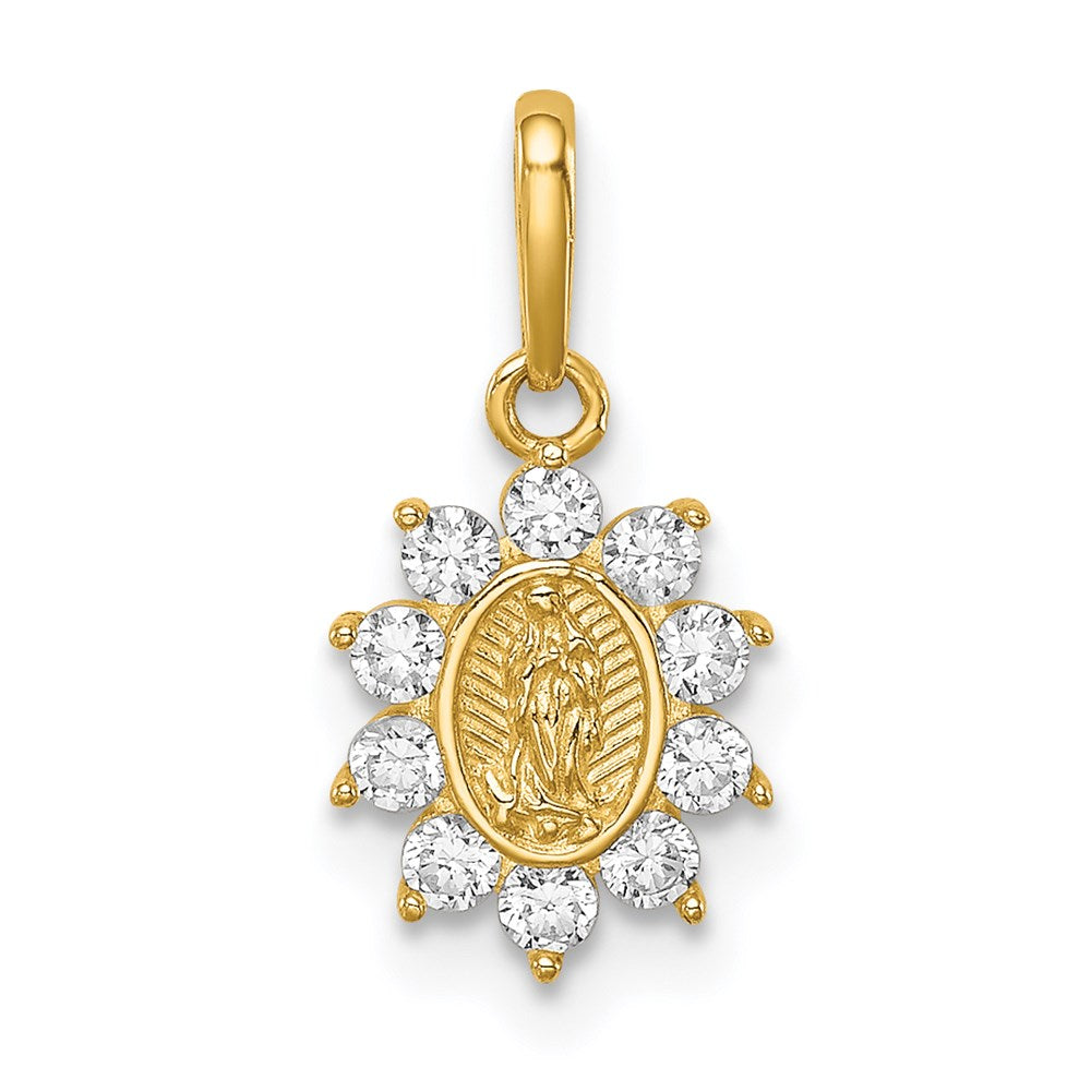 14k Yellow Gold 8 mm Our Lady of Guadalupe CZ Pendant (0.46 grams)