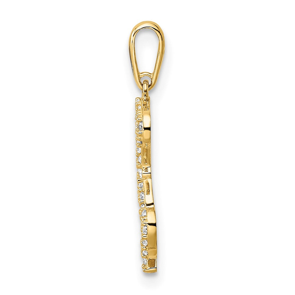 14k Yellow Gold 11 mm Polished CZ Puppy Sitting Outline Pendant (0.64 grams)