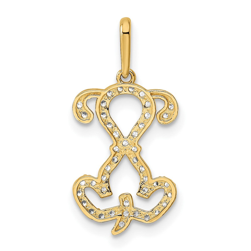 14k Yellow Gold 11 mm Polished CZ Puppy Sitting Outline Pendant (0.64 grams)