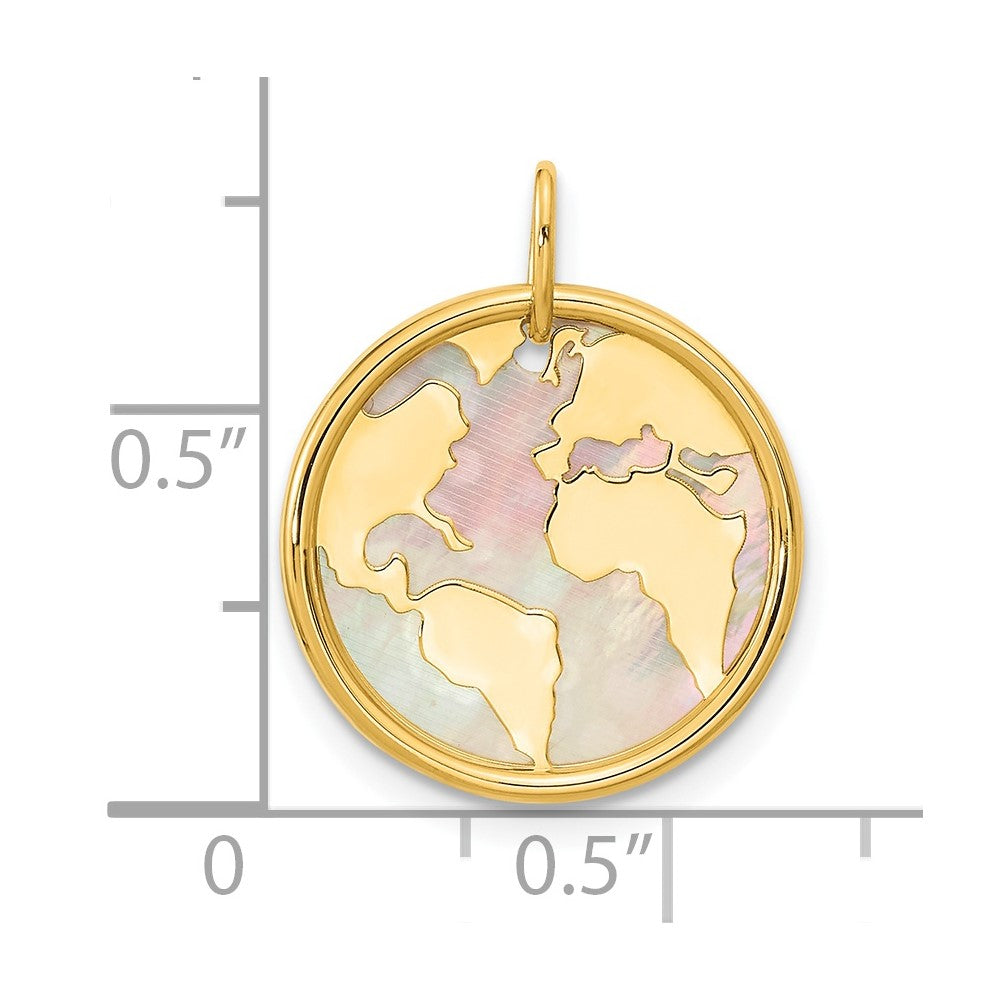 14k Yellow Gold 17 mm Polished Mother of Pearl Earth Pendant (0.96 grams)