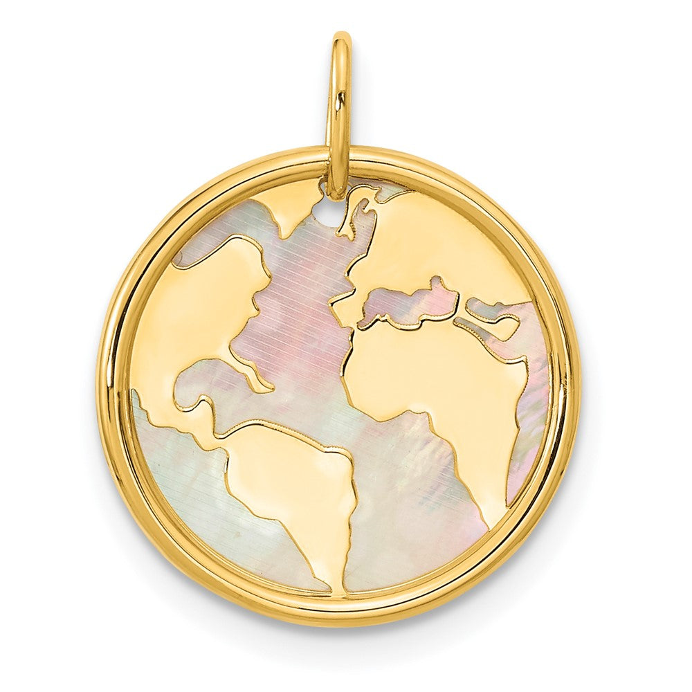 14k Yellow Gold 17 mm Polished Mother of Pearl Earth Pendant (0.96 grams)