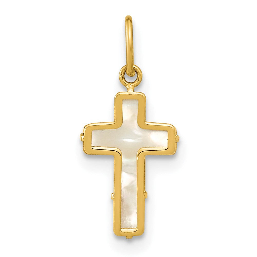 14K Polished Mother of Pearl Cross Pendant (0.28 grams)