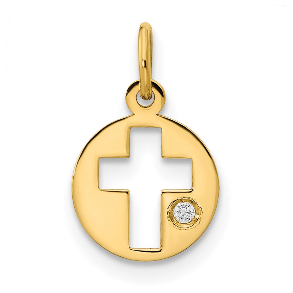 14K Polished CZ Circle Cross Pendant (0.33 grams)