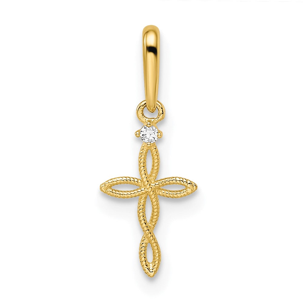 14k CZ Textured Cross Pendant (0.1 grams)