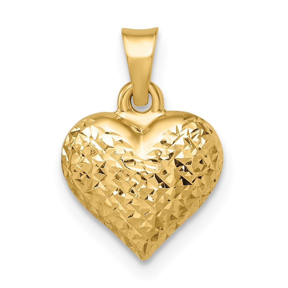 14k Polished Diamond-cut Medium Puffed Heart Pendant (0.49 grams)