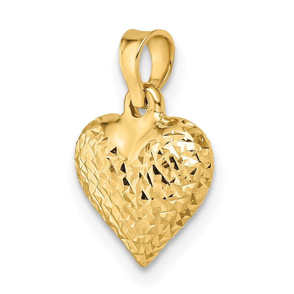 14k Polished Diamond-cut Medium Puffed Heart Pendant (0.49 grams)