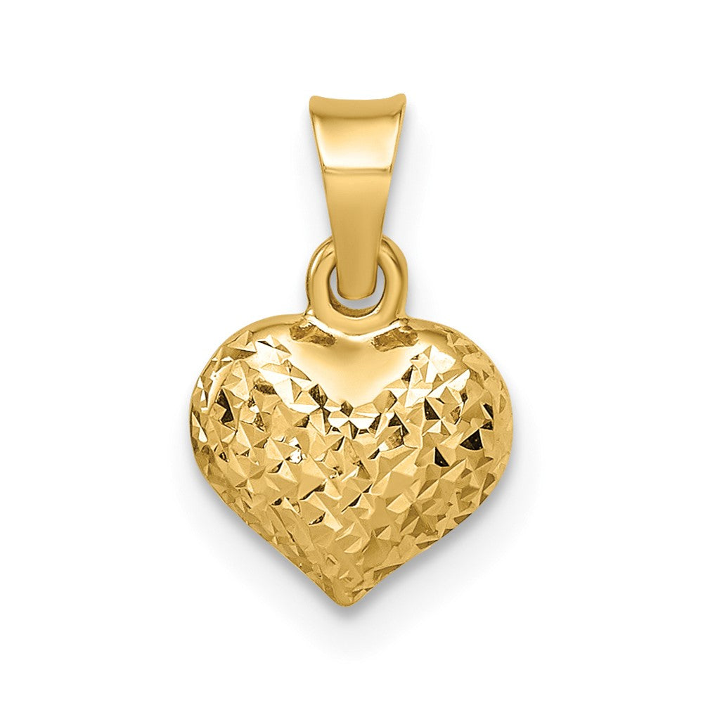 14k Yellow Gold 8.04 mm Polished Diamond-cut Small Puffed Heart Pendant (0.33 grams)