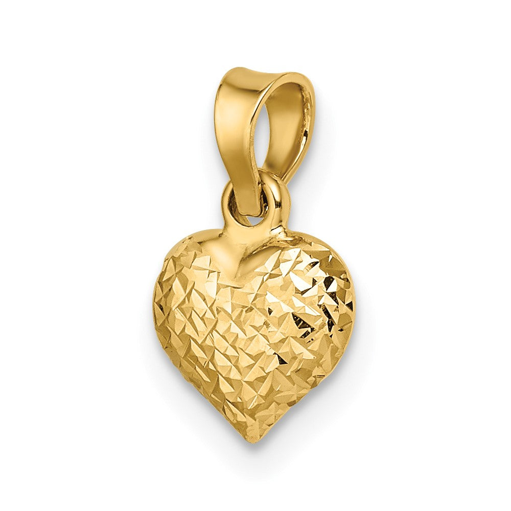 14k Yellow Gold 8.04 mm Polished Diamond-cut Small Puffed Heart Pendant (0.33 grams)
