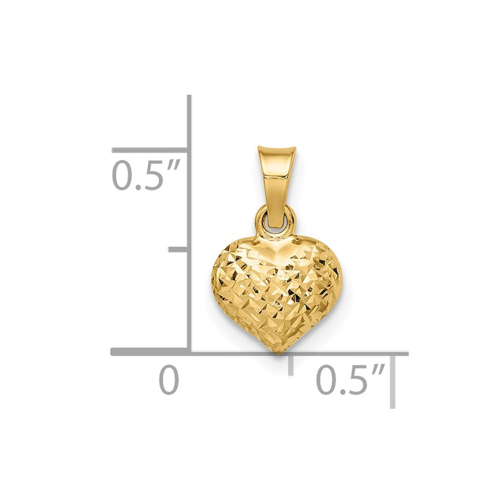 14k Yellow Gold 8.04 mm Polished Diamond-cut Small Puffed Heart Pendant (0.33 grams)