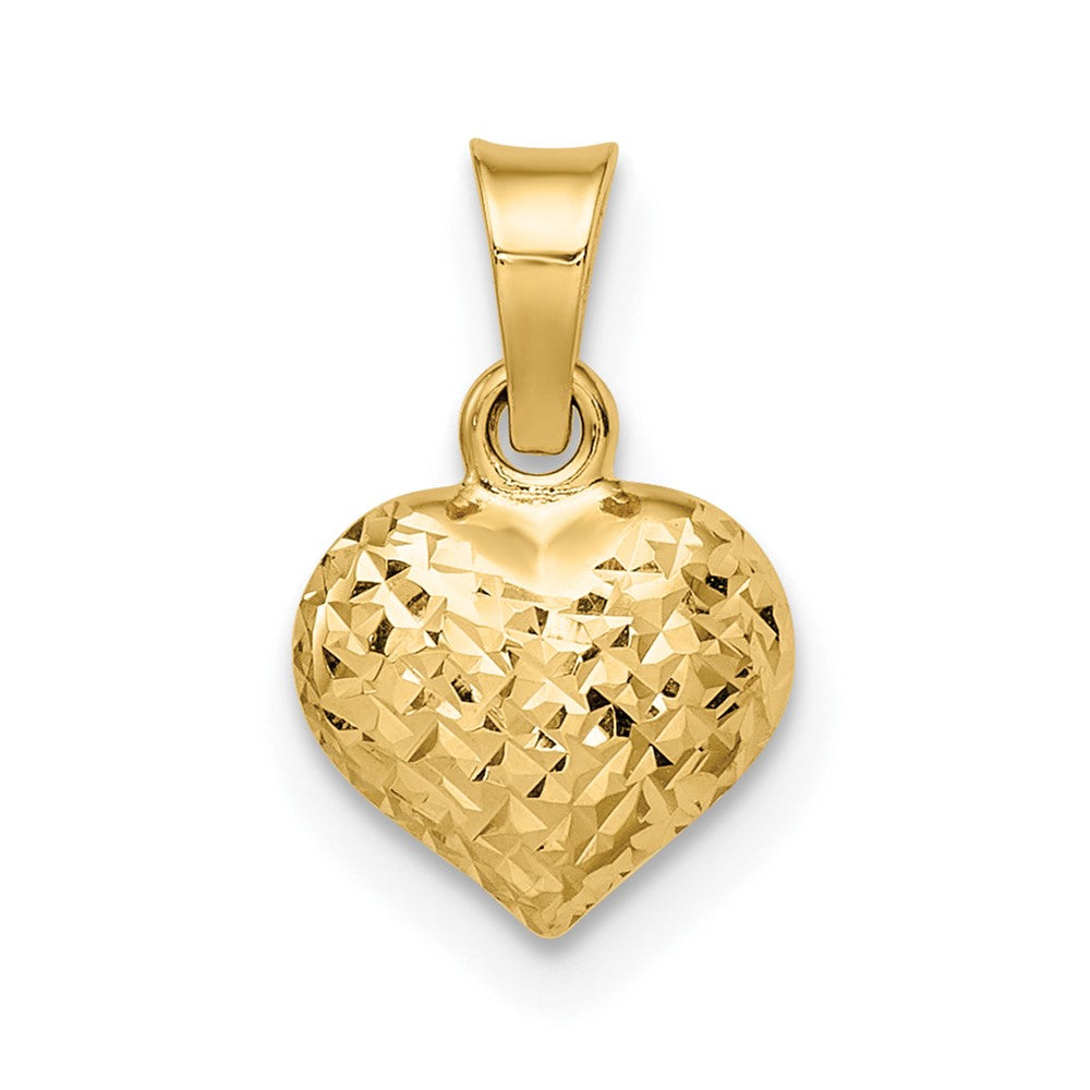 14k Yellow Gold 8.04 mm Polished Diamond-cut Small Puffed Heart Pendant