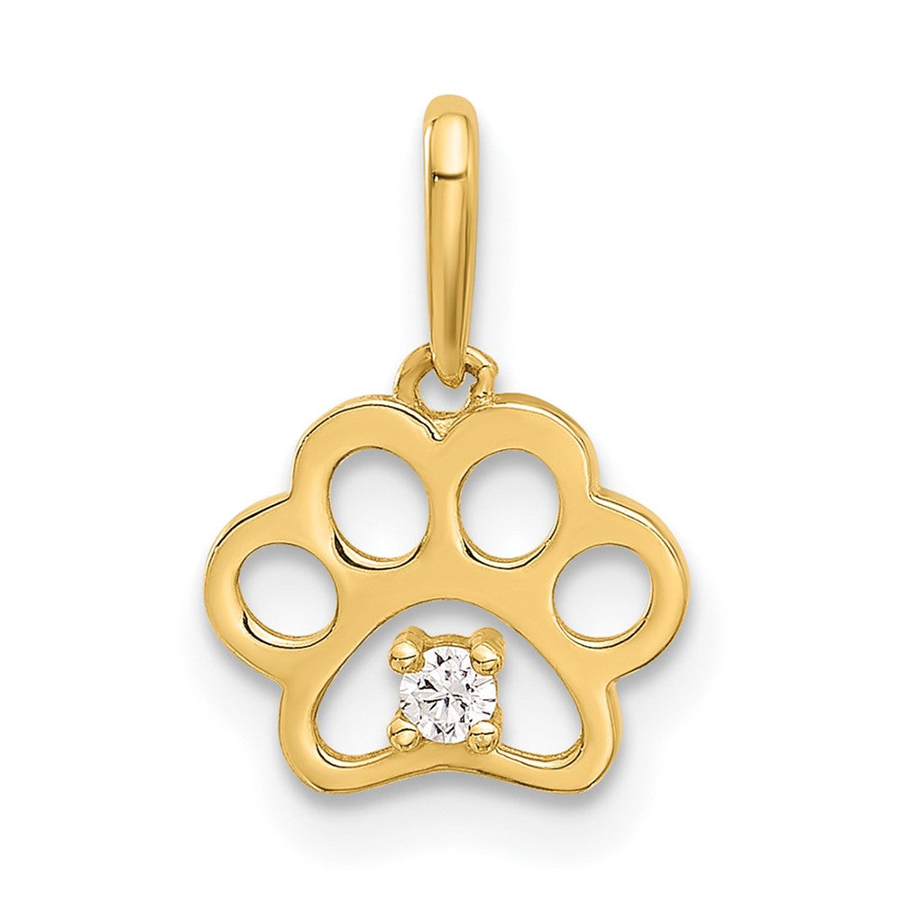 14k Yellow Gold 10 mm Polished CZ Paw Print Pendant (0.42 grams)