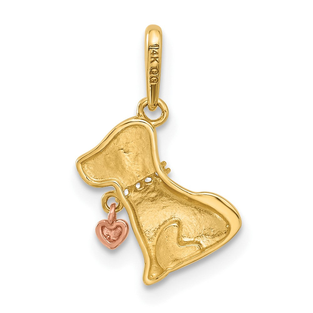 14k Two-tone 9 mm Polished CZ Dog w/Heart Dangle Pendant (0.82 grams)