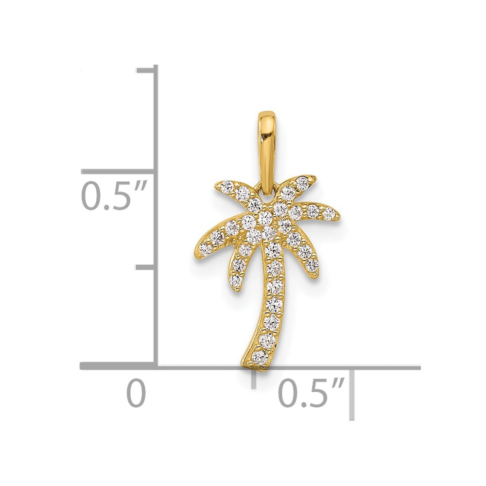 14k Yellow Gold 9.7 mm Polished CZ Palm Tree Pendant (0.38 grams)