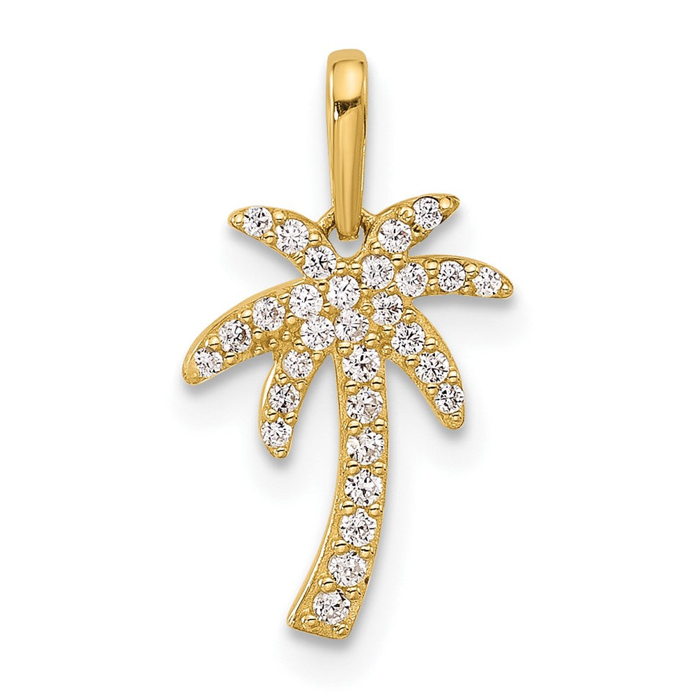 14k Yellow Gold 9.7 mm Polished CZ Palm Tree Pendant (0.38 grams)
