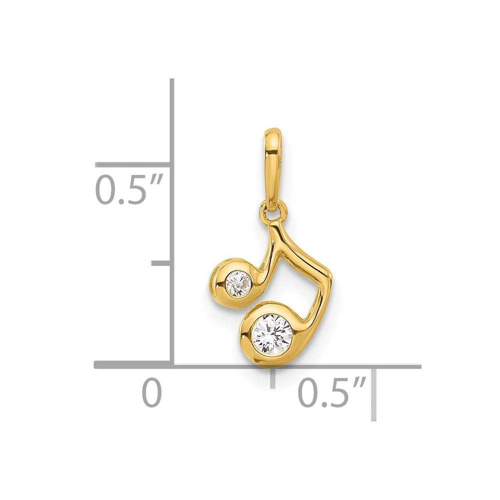14k Yellow Gold 7.7 mm Polished CZ Music Note Pendant (0.34 grams)