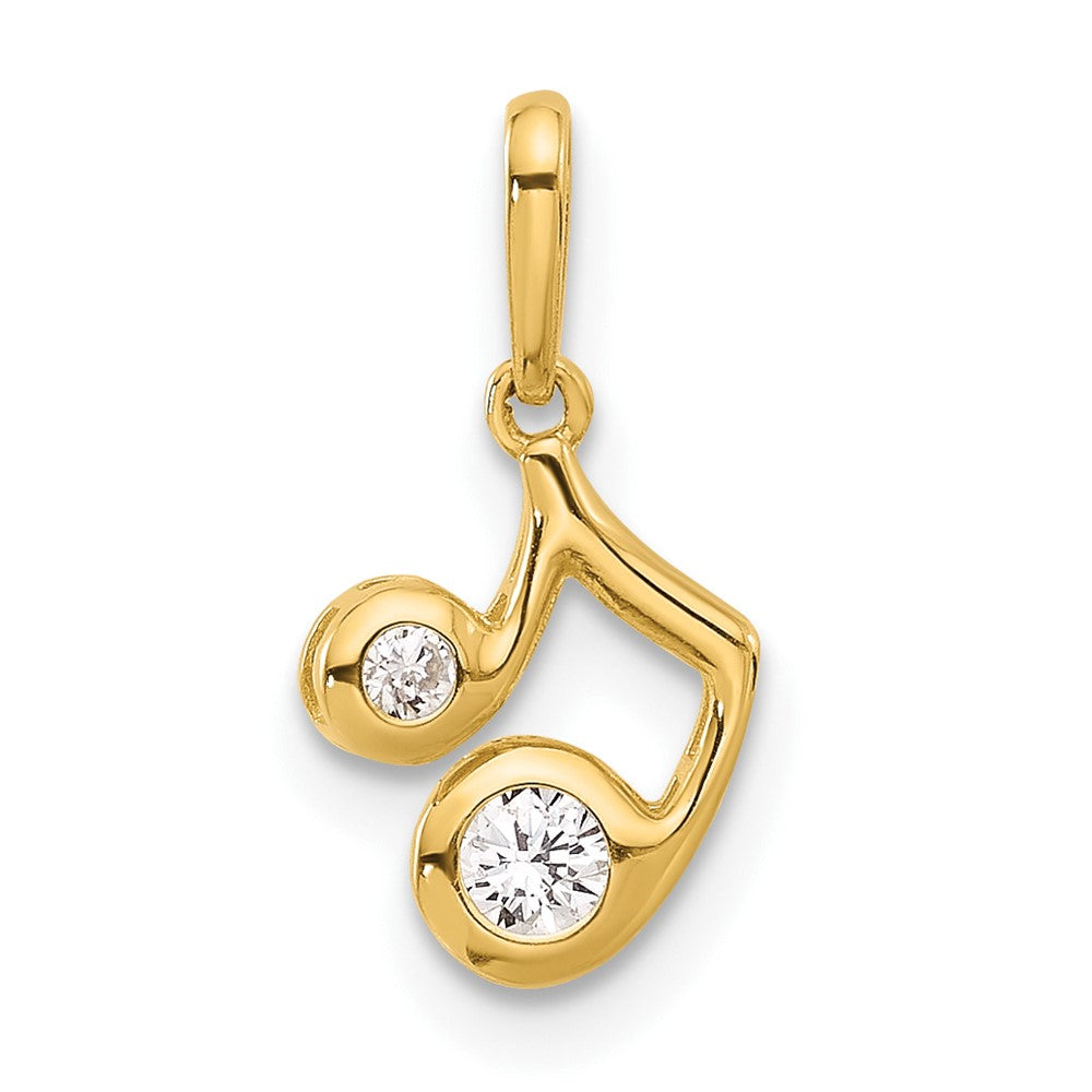 14k Yellow Gold 7.7 mm Polished CZ Music Note Pendant (0.34 grams)
