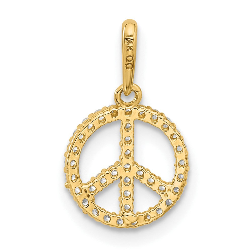14k Yellow Gold 9.9 mm Polished CZ Peace Sign Pendant (0.47 grams)