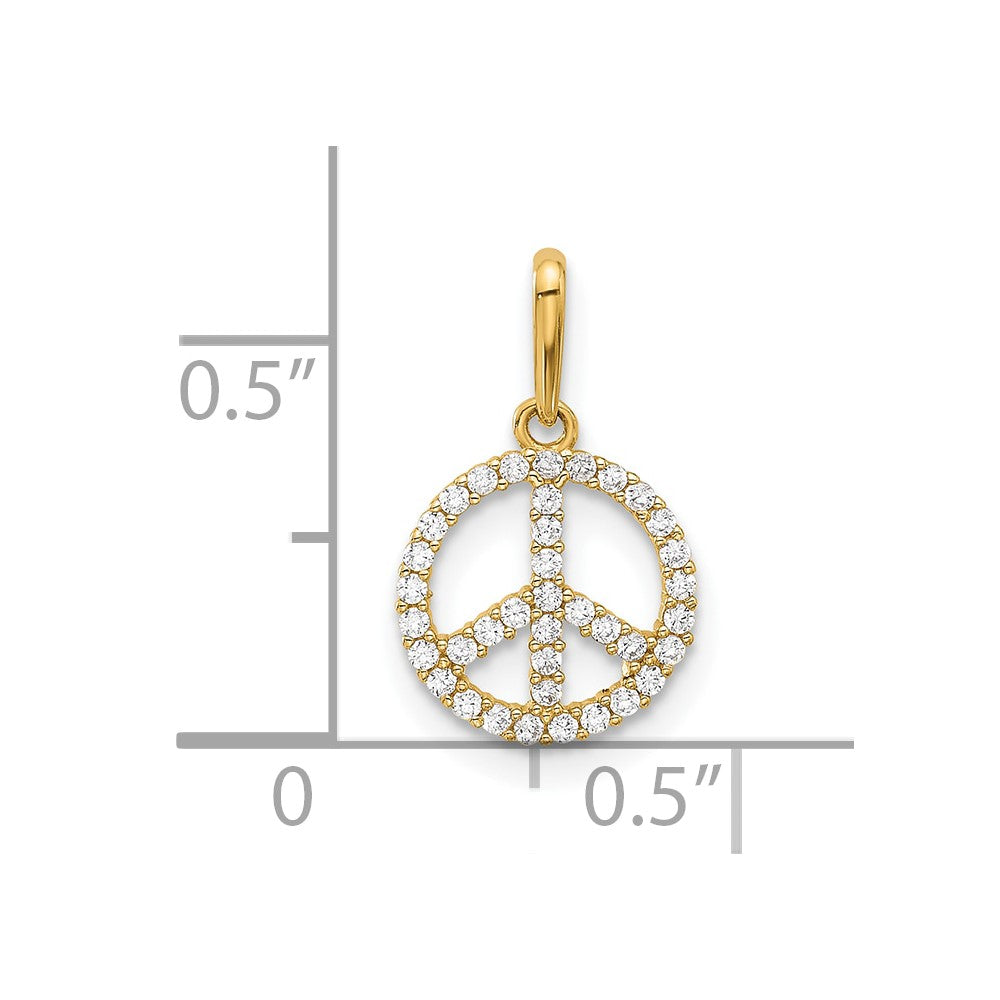 14k Yellow Gold 9.9 mm Polished CZ Peace Sign Pendant (0.47 grams)