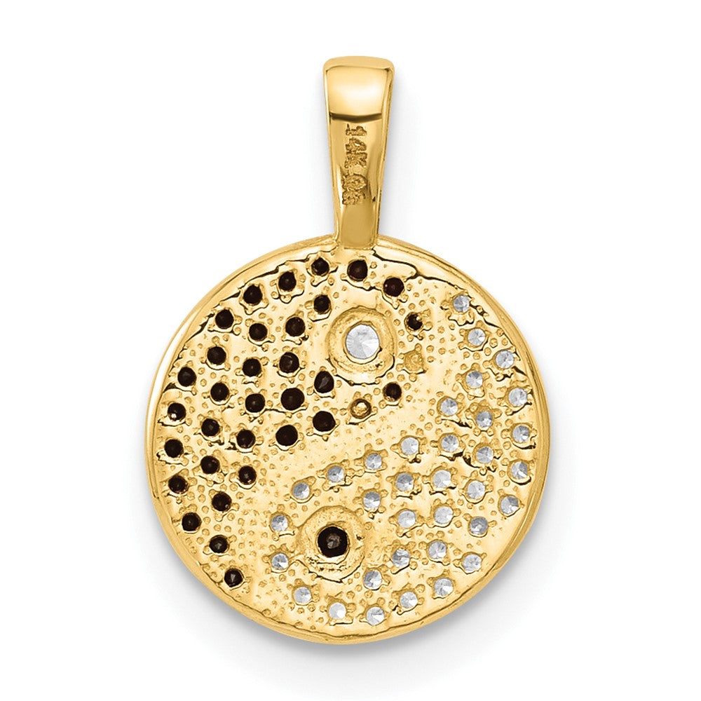 14k Yellow & Rhodium 10.8 mm Black and Clear CZ Yin and Yang Pendant (0.74 grams)