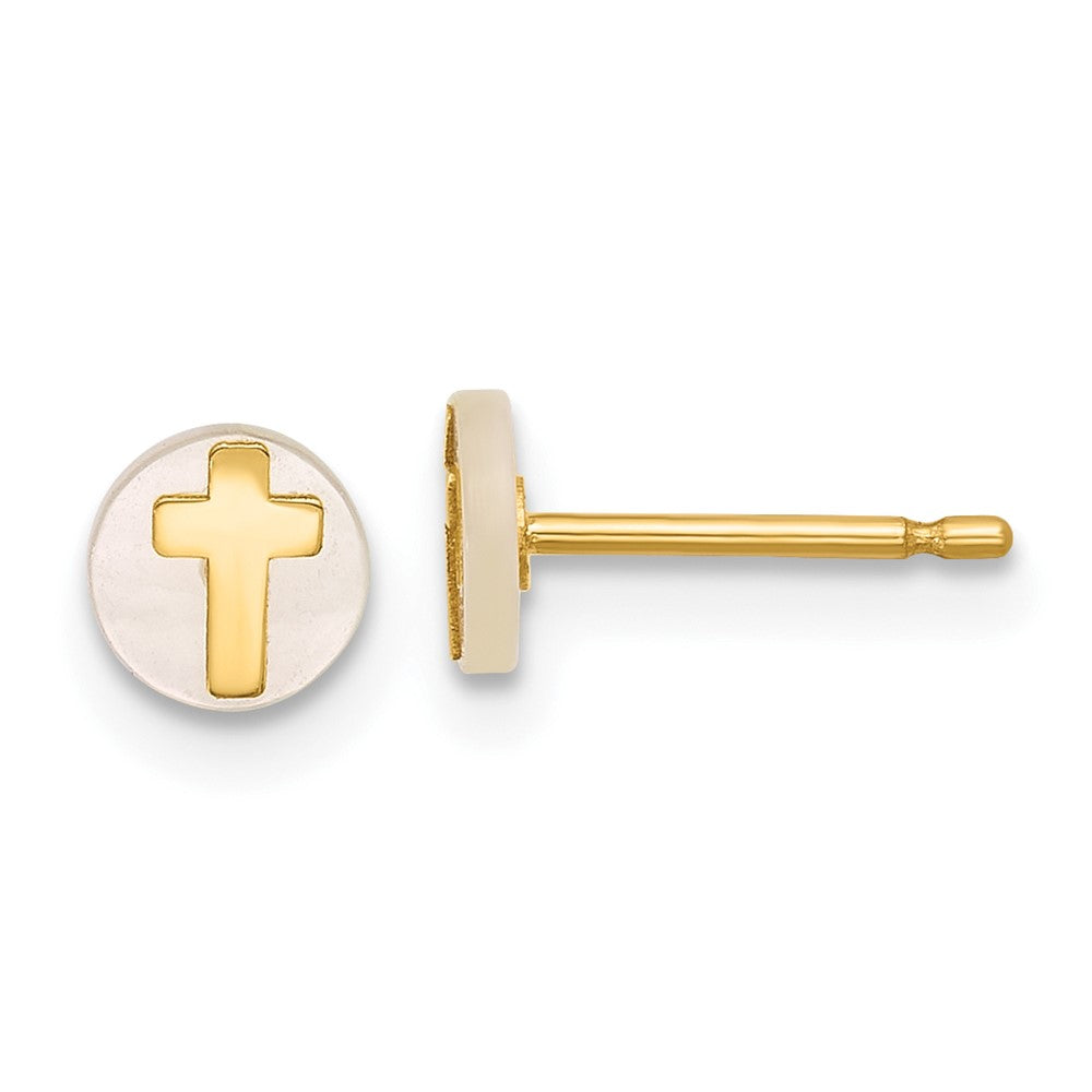 14K Polished Mother of Pearl Cross Post Earrings (0.4 grams)