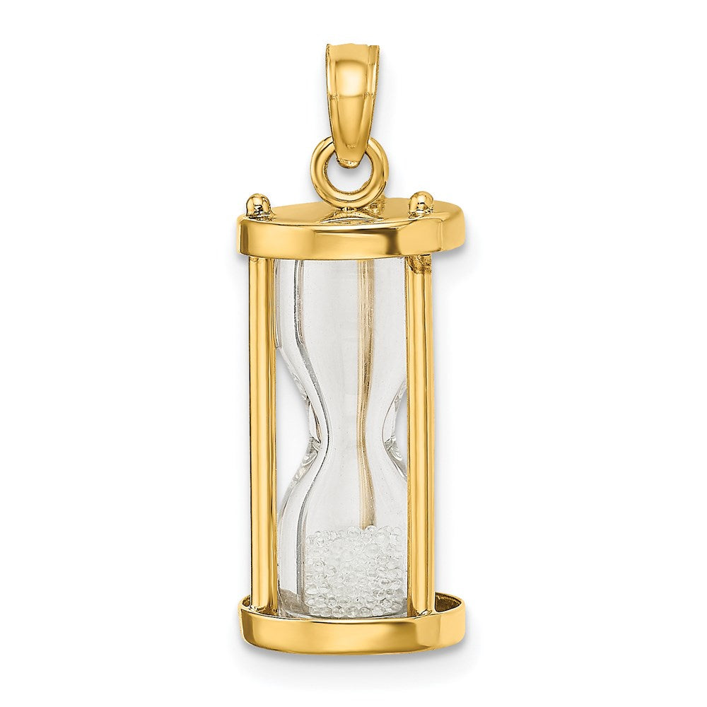 14k Yellow Gold 9.4 mm Polished 3-D Plastic Hourglass w/ Beads Charm (2.07 grams)
