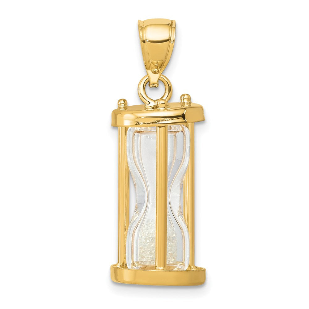 14k Yellow Gold 9.4 mm Polished 3-D Plastic Hourglass w/ Beads Charm (2.07 grams)