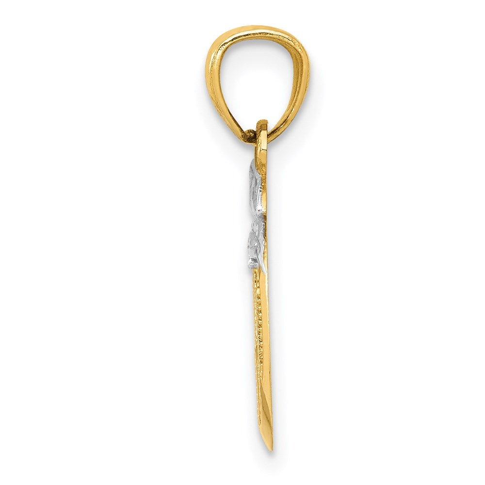 14k Yellow & Rhodium 13 mm Cut-out New York Skyline in Apple Pendant (0.65 grams)