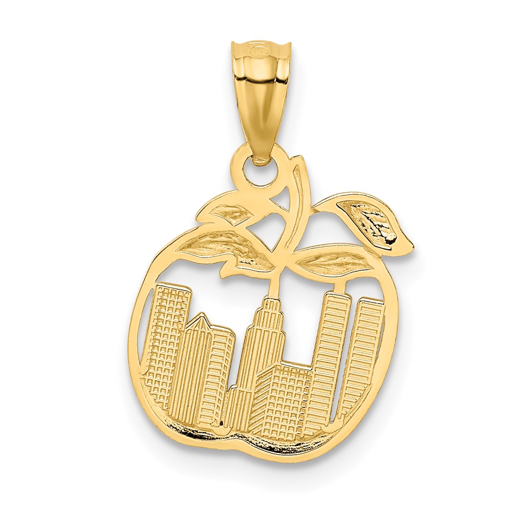 14k Yellow & Rhodium 13 mm Cut-out New York Skyline in Apple Pendant (0.65 grams)