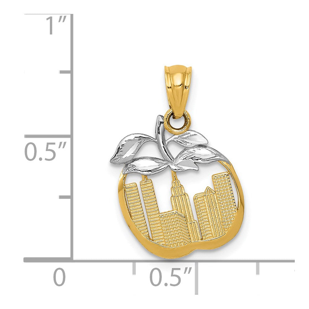 14k Yellow & Rhodium 13 mm Cut-out New York Skyline in Apple Pendant (0.65 grams)
