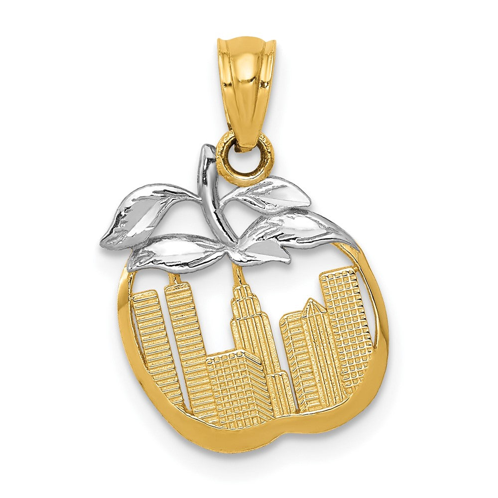 14k Yellow & Rhodium 13 mm Cut-out New York Skyline in Apple Pendant (0.65 grams)