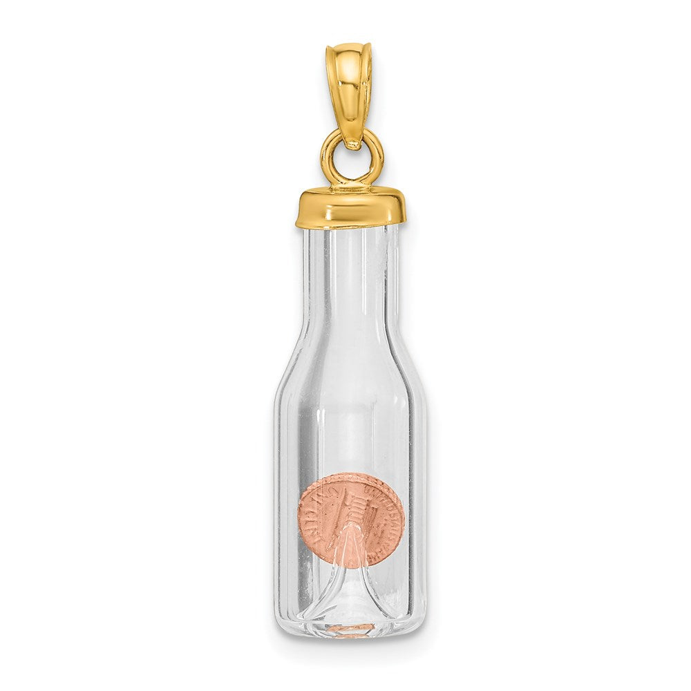 14k Yellow Gold 8 mm 3-D Mini Penny in Glass Bottle Pendant