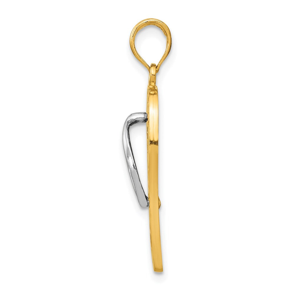 14k Yellow & Rhodium 9 mm 3D Enameled Flowers On Green Flip Flop Pendant (1.8 grams)