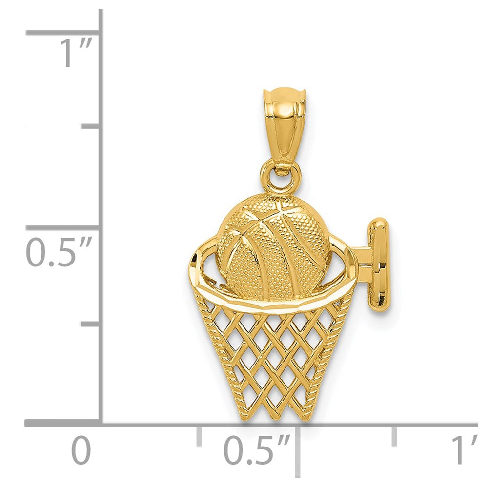 14k Yellow Gold 13 mm Basketball in the Net Pendant (0.67 grams)