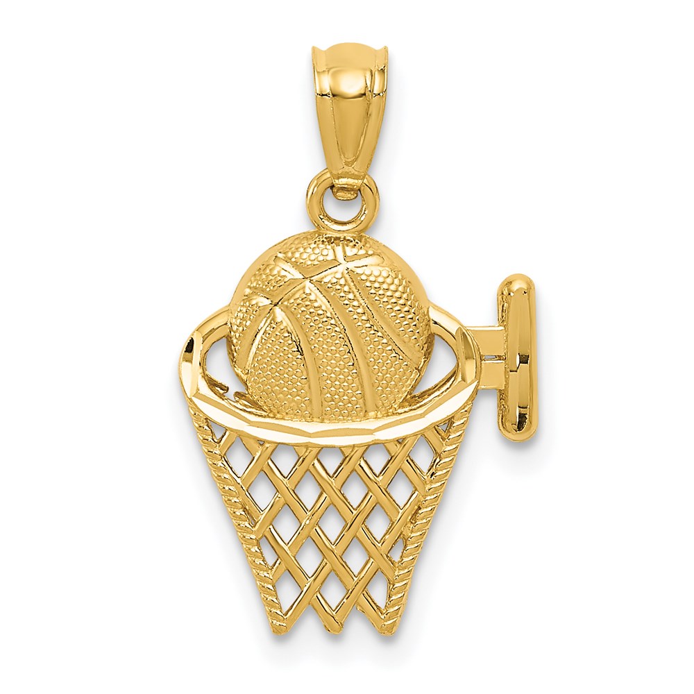 14k Yellow Gold 13 mm Basketball in the Net Pendant (0.67 grams)