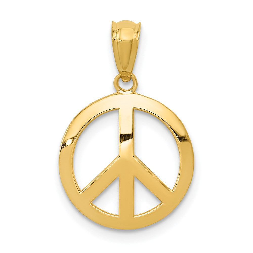 14k Yellow Gold 12 mm Polished Peace Sign Circle Pendant (0.53 grams)