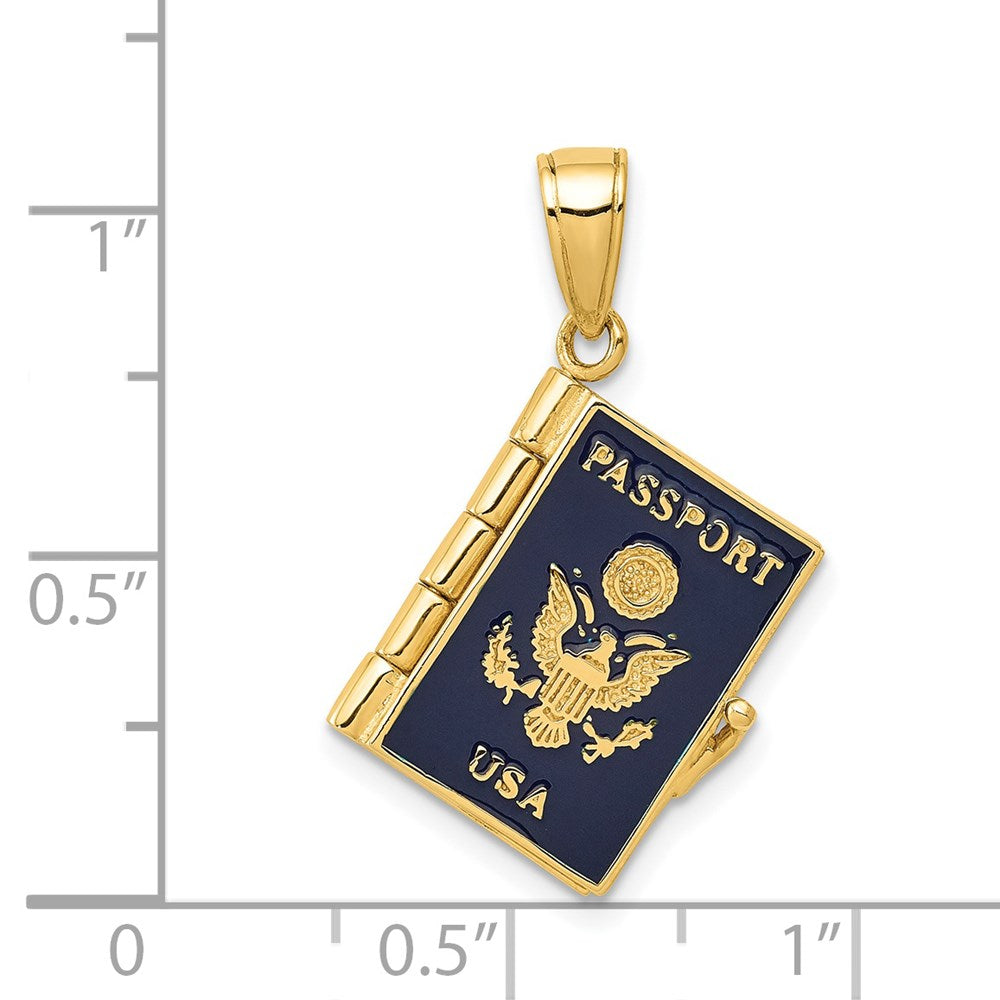 14k Yellow Gold 18 mm Enamel 3-D Passport Opens Pendant (3.9 grams)