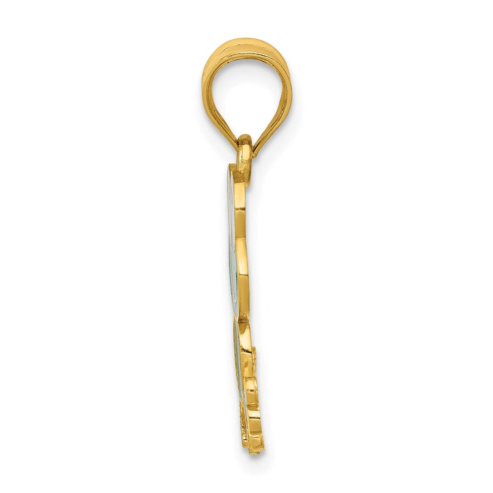 14k Yellow Gold 15 mm Green and White Enameled Frog (1.02 grams)