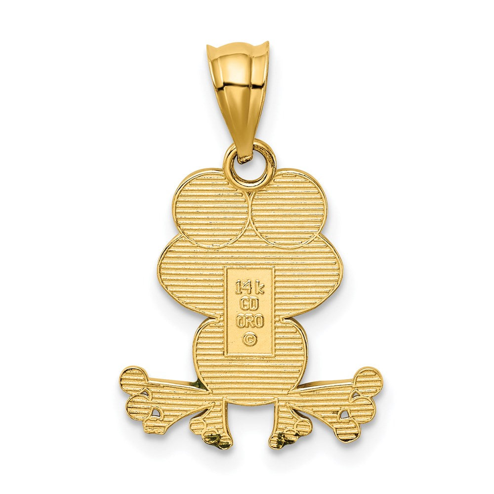 14k Yellow Gold 15 mm Green and White Enameled Frog (1.02 grams)