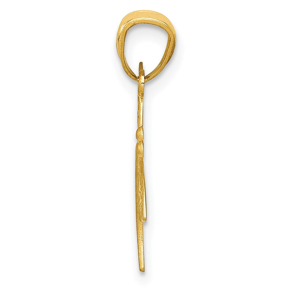 14k Yellow Gold 13 mm Satin Diamond-cut Dragonfly Pendant (0.27 grams)