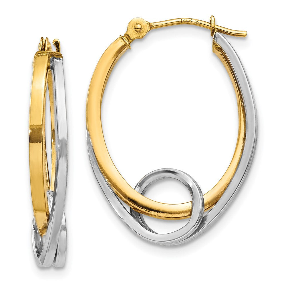 14k Two-tone 5 mm Oval Loop Hoop Earrings (1.77 grams)