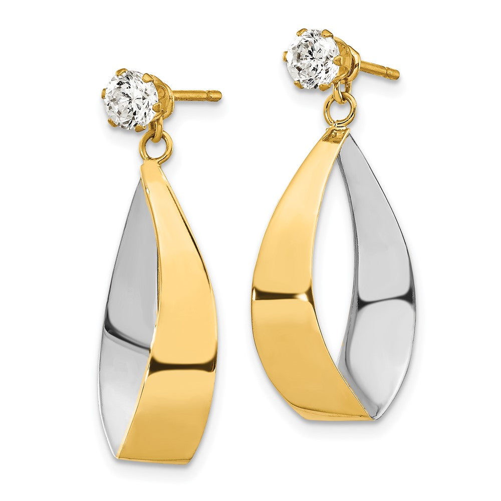 14k Yellow & Rhodium 11 mm and CZ Earrings (1.06 grams)