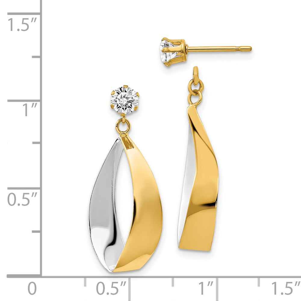 14k Yellow & Rhodium 11 mm and CZ Earrings (1.06 grams)