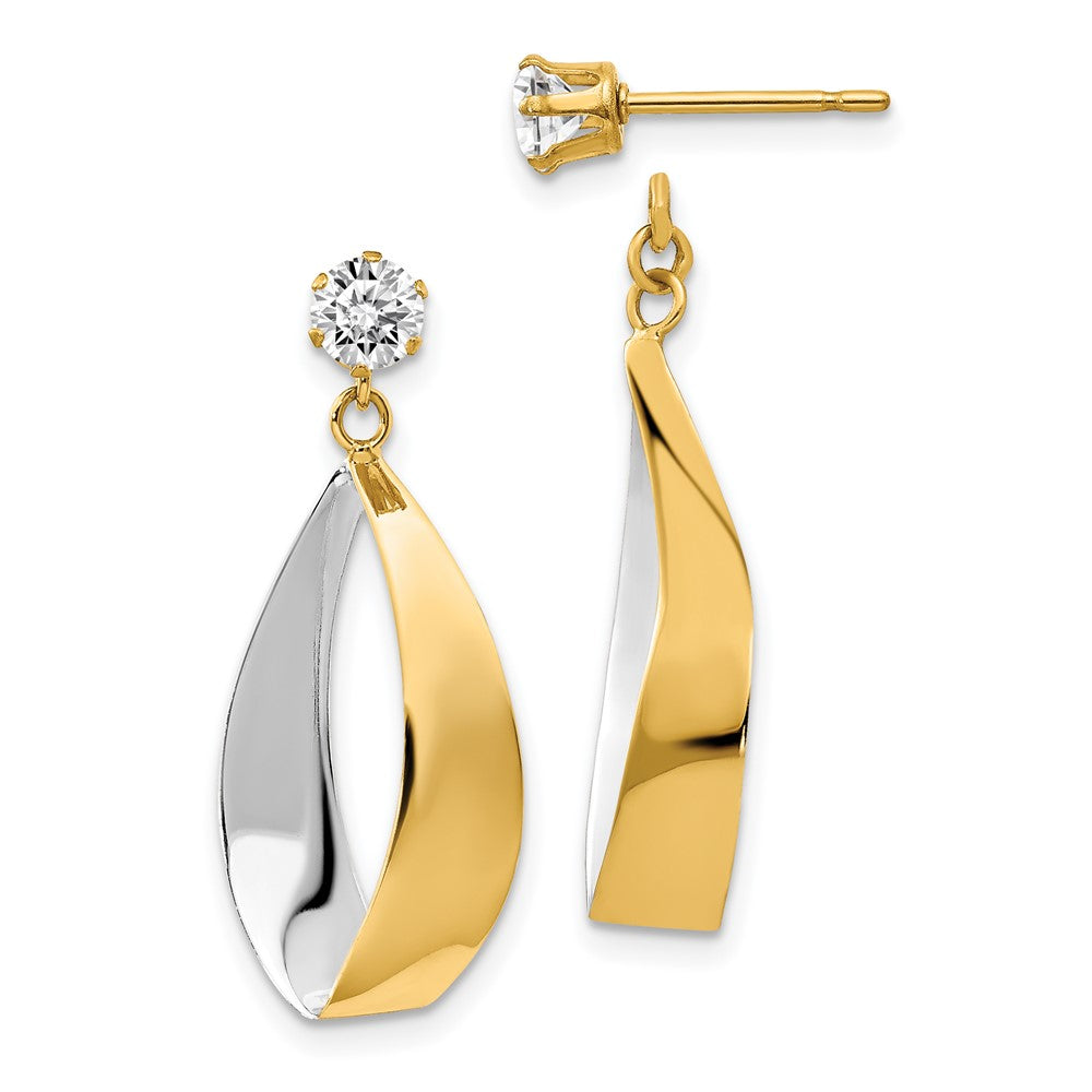 14k Yellow & Rhodium 11 mm and CZ Earrings (1.06 grams)