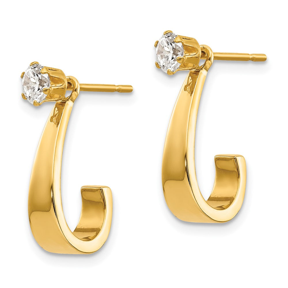14k Yellow Gold 4 mm J Hoop with CZ Stud Earring Jackets (1.05 grams)