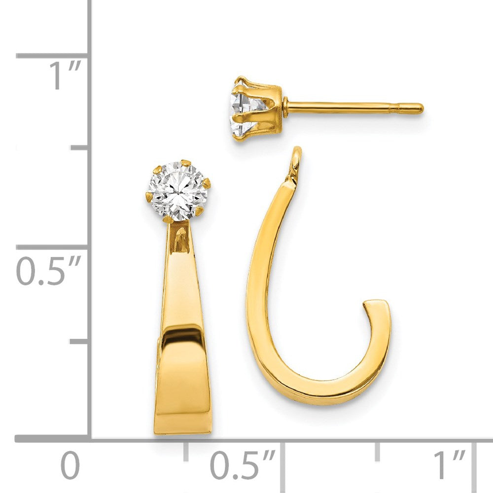 14k Yellow Gold 4 mm J Hoop with CZ Stud Earring Jackets (1.05 grams)