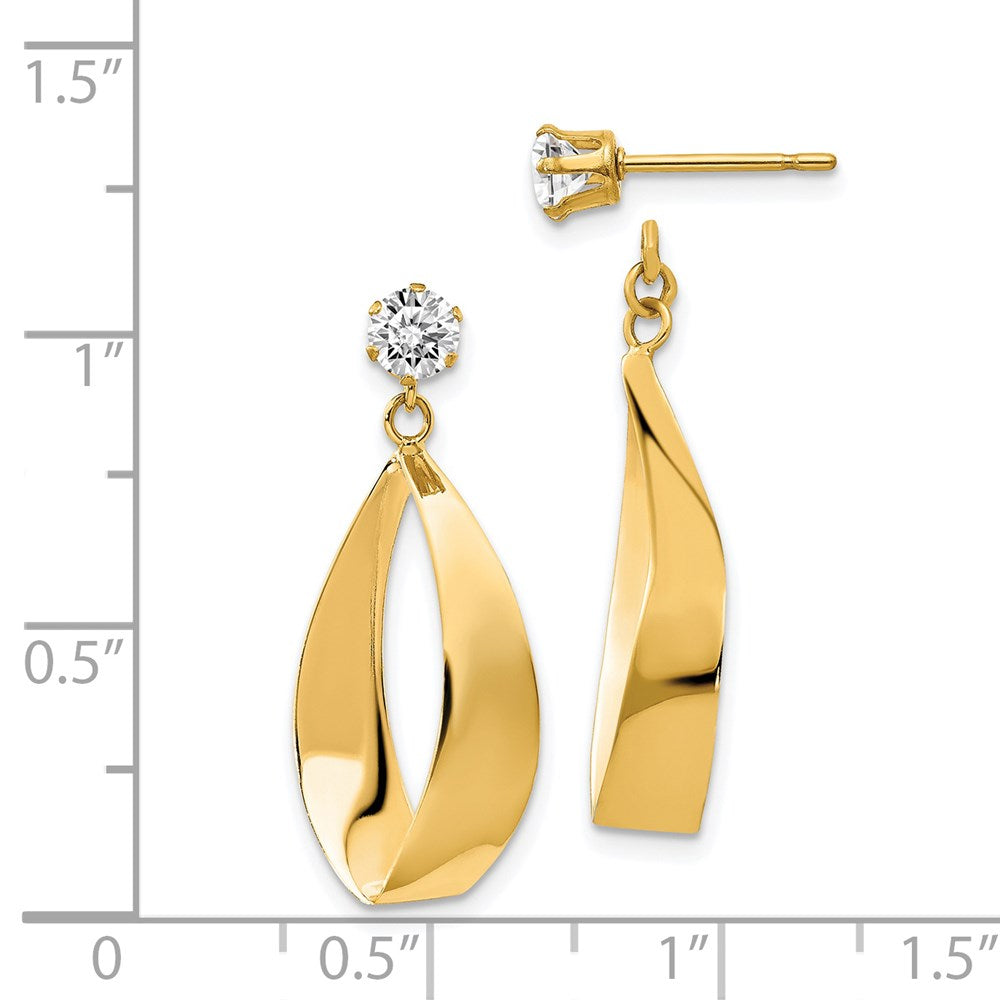 14k Yellow Gold 11 mm Polished Oval Dangle with CZ Stud Earring Jackets (1.5 grams)